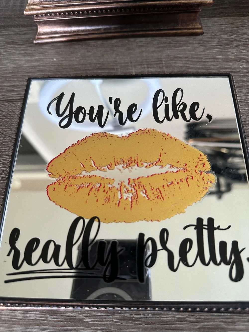 Hello Gorgeous Mirrored Wall Art - Gold Accent
